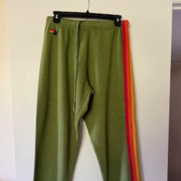 Aviator Nation 5 Stripe Sweatpants Green "Rainbow Stripe" - Picture 2 of 6